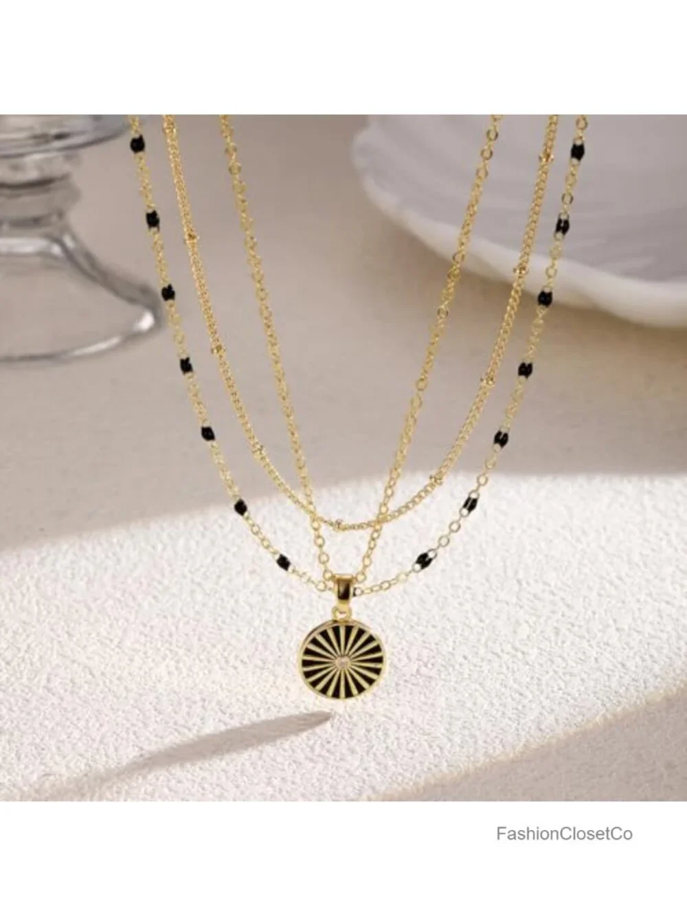 Layered Gold Necklace Set, 14K Gold Plated Womens Dainty Pearl Pendant Choker